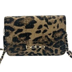 BEBE LEOPARD BEADES BAG W CHAIN STRAP